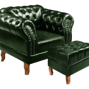 Poltrona com Puff Decorativo Chesterfield Capitonê Dom Pedro Verde