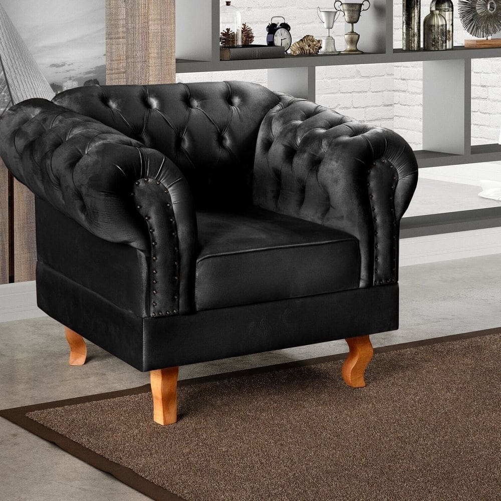 Poltrona Dom Pedro Chesterfield Retrô Decorativa Preto