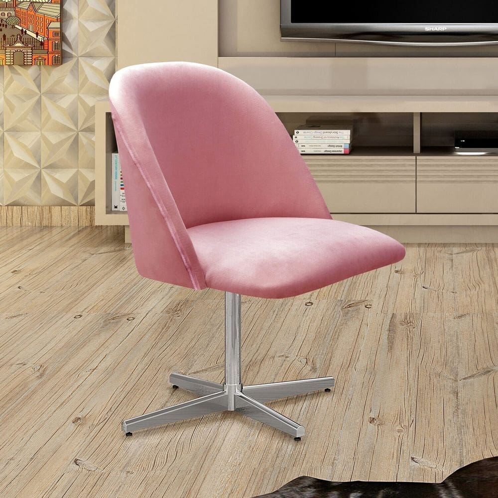 Poltrona Decorativa Gaia Giratória Metal para Sala, Quarto, Recepção Rose