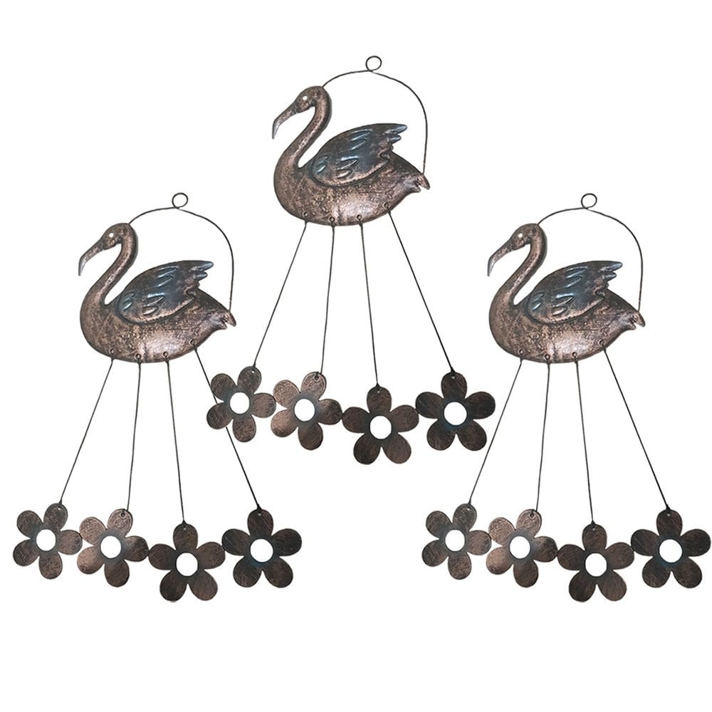 Sino dos Ventos Cisne Flamingo Flores Kit 3 unidades Decoraçao Quintal Jardim