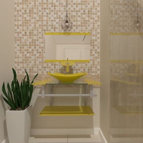 Gabinete de Vidro 70cm com Cuba Quadrada Amarelo