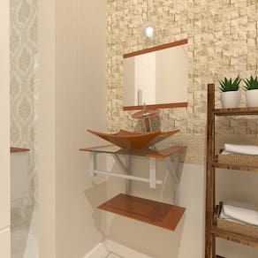 Gabinete de Vidro 45cm com Cuba Retangular Dourado Real