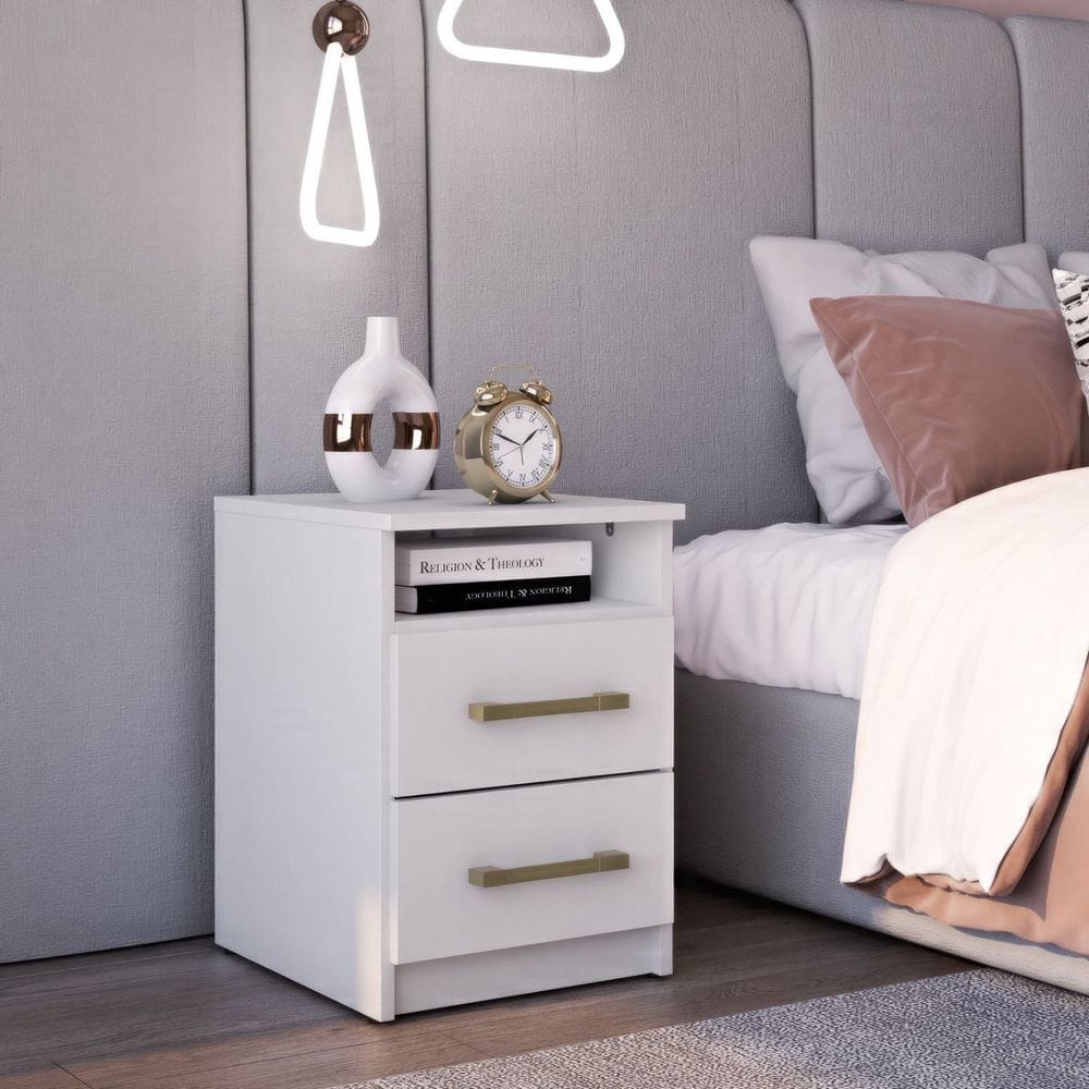 Mesa de Cabeceira com 2 Gavetas e 1 Nicho 2339 Branco