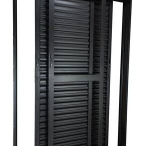Porta Balcão de Aço 215x150cm 3 Folhas Moveis Ideal Crv Esquadrias Preto