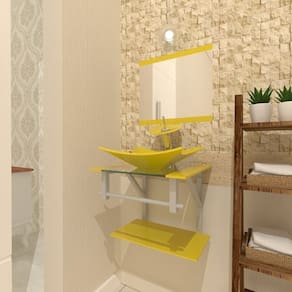 Gabinete de Vidro 45cm com Cuba Retangular Amarelo