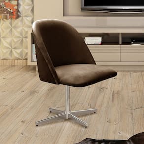 Poltrona Decorativa Gaia Giratória Metal para Sala, Quarto, Recepção Marrom