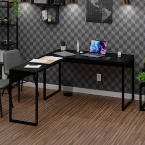 Mesa de Canto em L Escrivaninha Industrial 120x150cm Preto