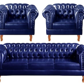Conjunto Sofá Chesterfield 3 Lugares + 2 Poltronas Dom Pedro Azul