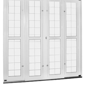 Porta de Correr de Aço 215x200cm Pantografica Grade Quadrada Ideal Crv Esquadrias Branco