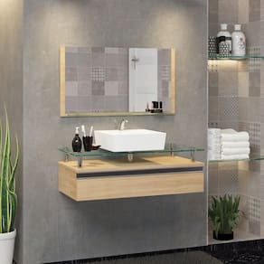 Conjunto Gabinete Banheiro 80cm Ametista Freijó/Freijó