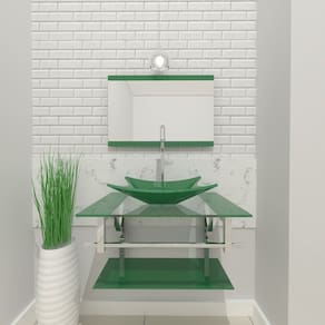 Gabinete de Vidro 80cm Inox com Cuba Retangular Verde