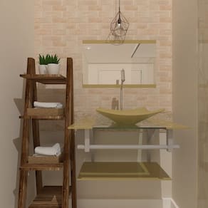 Gabinete de Vidro 70cm com Cuba Quadrada Champagne