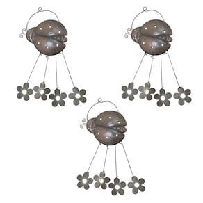 Sino dos Ventos Flores Joaninha Kit 3 Unidades Decoraçao Jardim Quintal Varanda Enfeite Ambiente