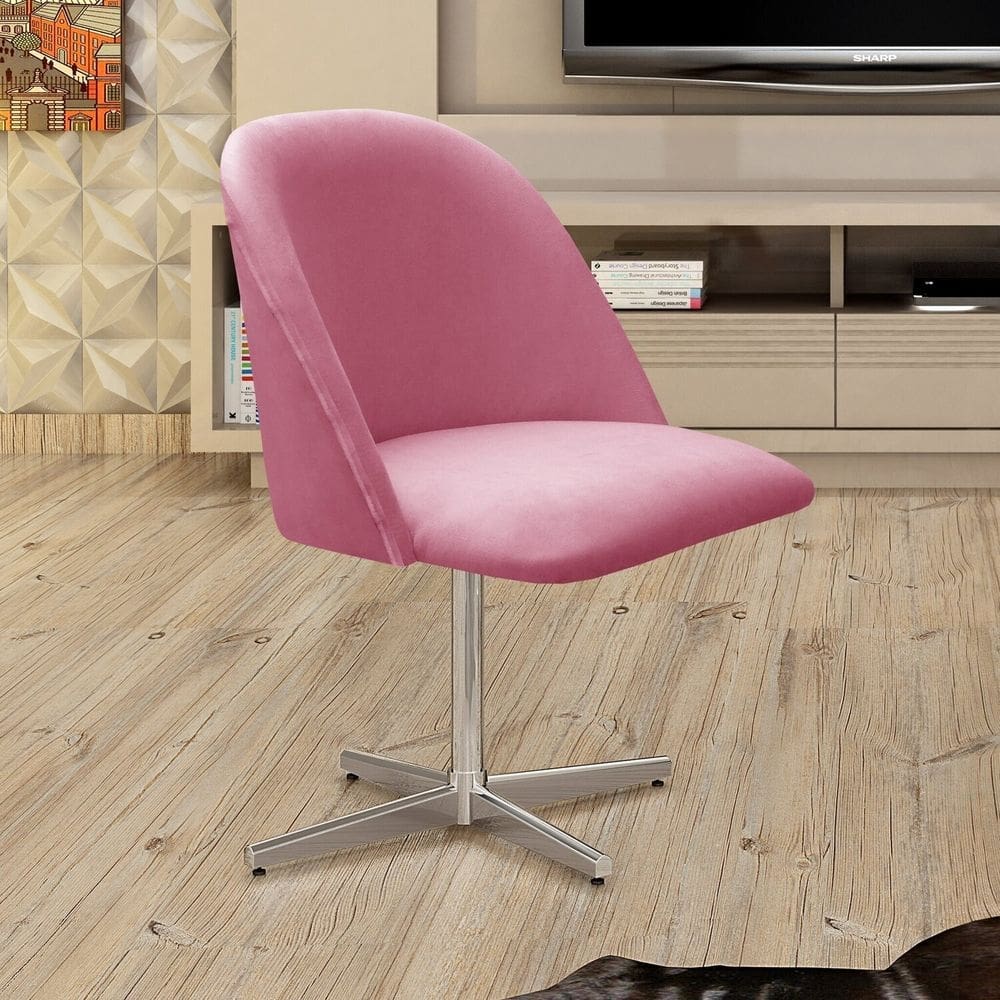 Poltrona Decorativa Gaia Giratória Metal para Sala, Quarto, Recepção Rosa