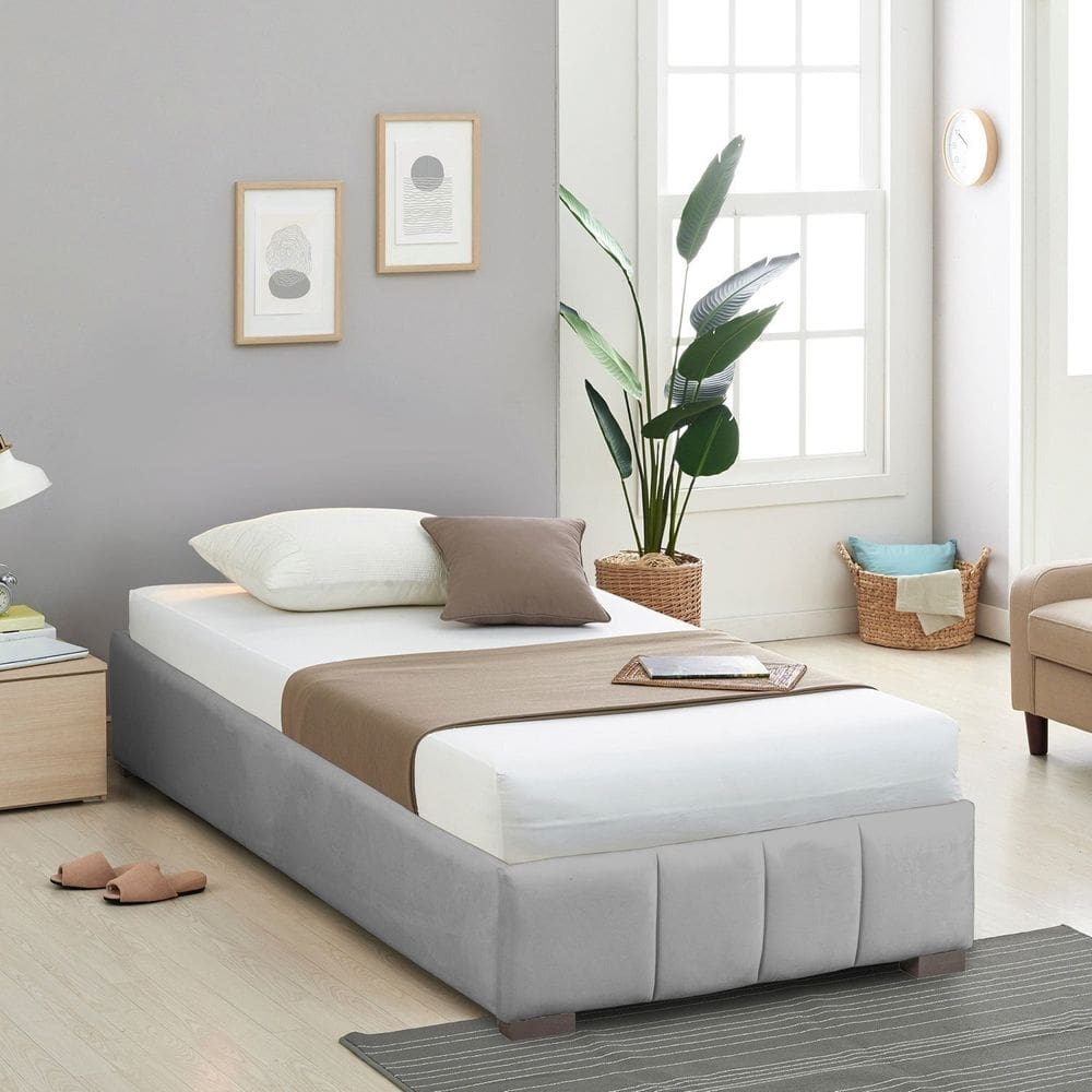 Cama Solteiro Estofada sem Cabeceira Uvaia Cabecasa Madeiramadeira Cinza
