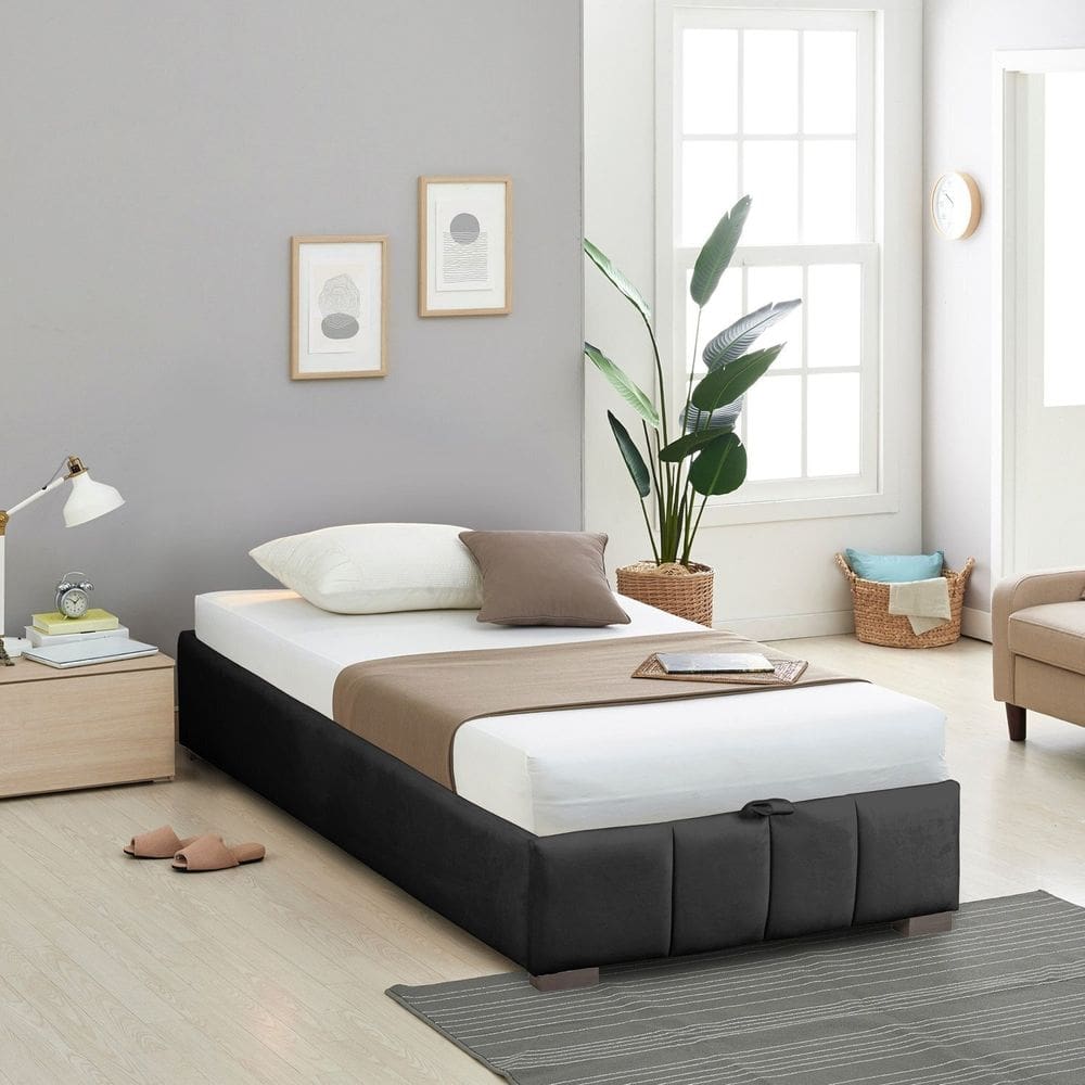 Cama Baú Solteiro sem Cabeceira Uvaia Cabecasa Madeiramadeira Preto
