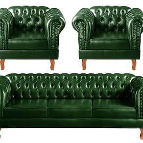 Conjunto Sofá Chesterfield 3 Lugares + 2 Poltronas Dom Pedro Verde