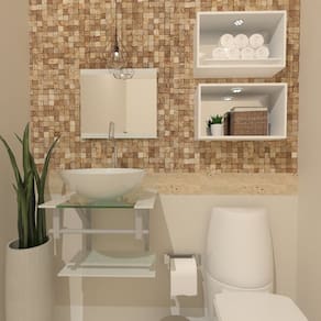 Gabinete de Vidro 45cm com Cuba Redonda Branco