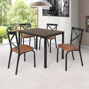 Conjunto Karina Flex 1,10m Tampo Laminado com 4 Cadeiras Preto Fosco/Caramelo/Amendoa
