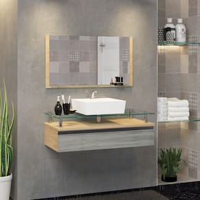 Conjunto Gabinete Banheiro 80cm Ametista Freijo/Rovere