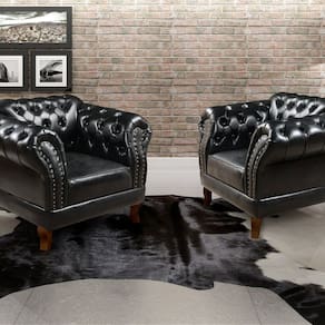 Conjunto 2 Poltronas Chesterfield Dom Pedro Decoração Sala Recepção Retrô Preto