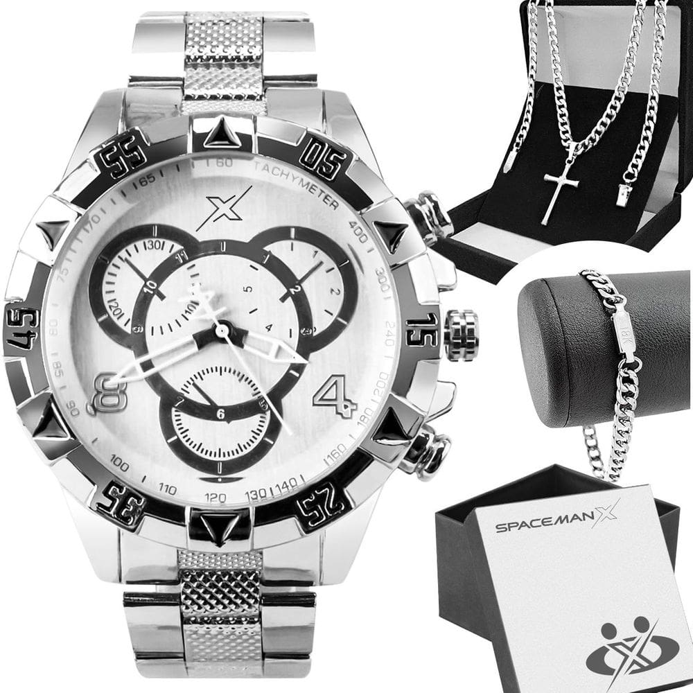 Relogio masculino aço prata caixa pulseira corrente analogico grande social presente ponteiro
