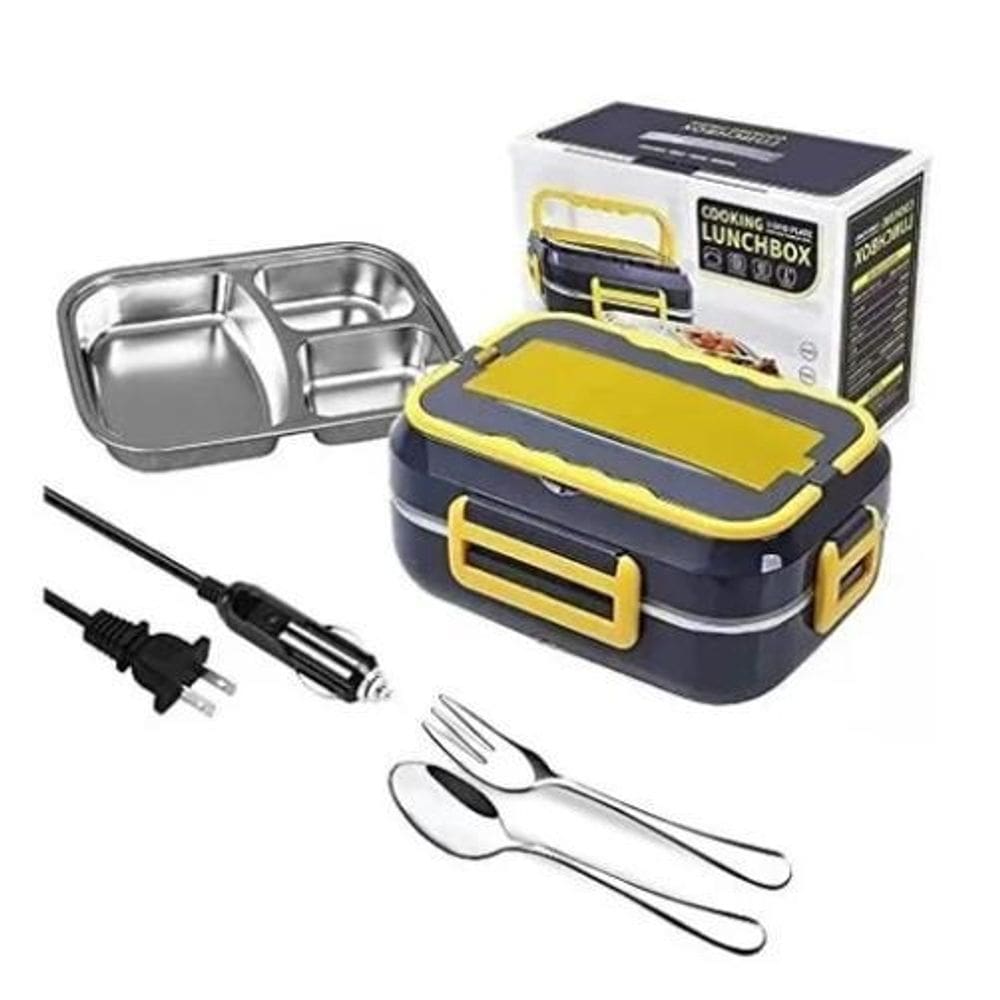 Marmita elétrica casa e veicular 3 divisórias inox 1,5l