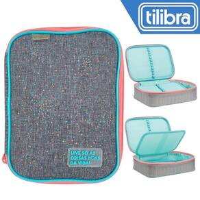 Estojo jumbo tilibra académie dots cinza 15x21x6cm