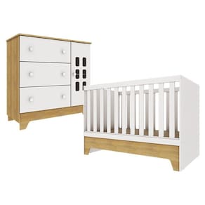 Berço Americano Mini Cama com Cômoda Infantil Malu Branco Acetinado Bétula - Carolina