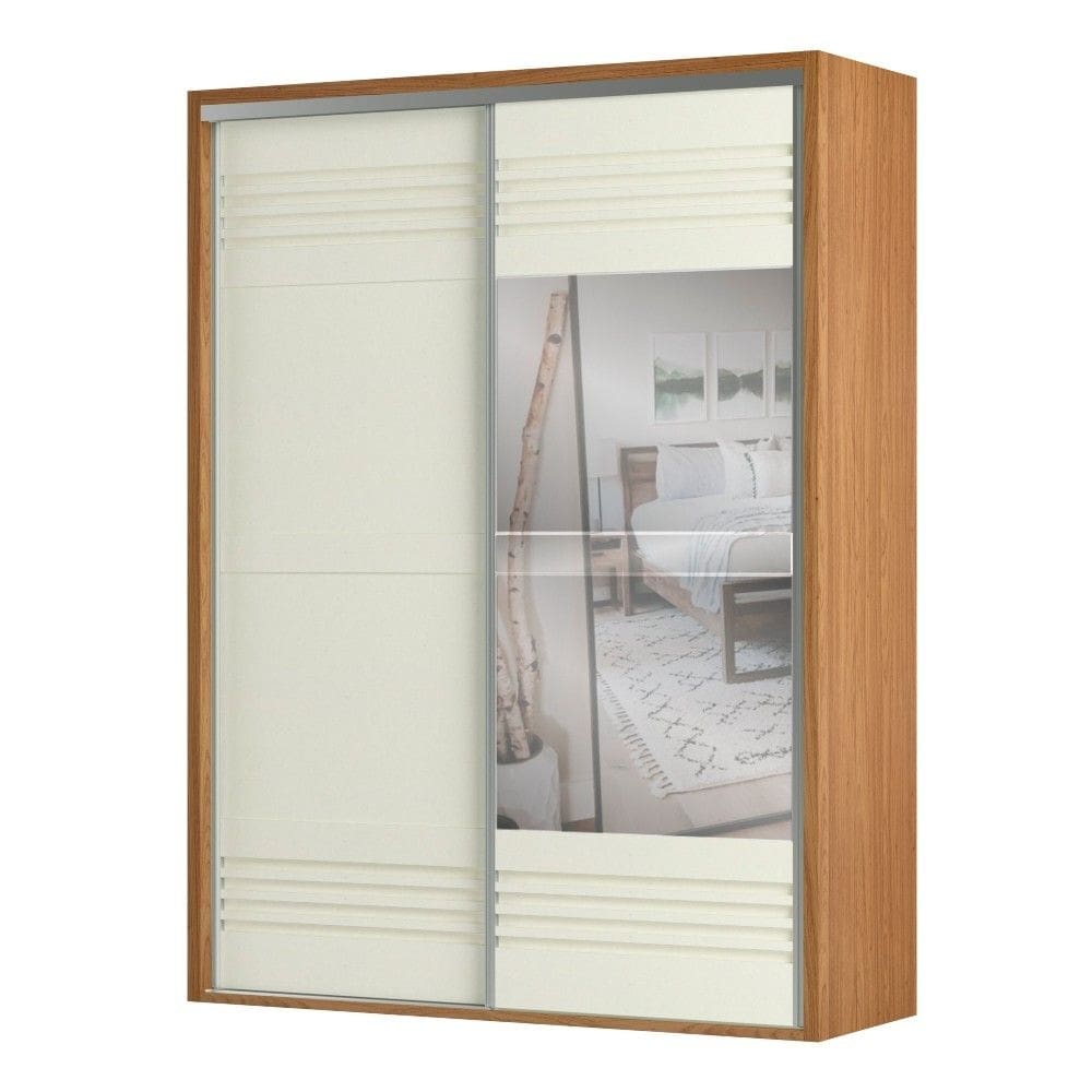Guarda Roupa Solteiro com Espelho 2 Portas de Correr 2 Gavetas TW601E Dalla Costa
