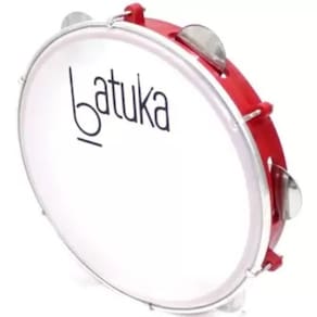 Pandeiro 10 Abs Vermelho Aro Plat Inox Pele Leitosa 06 Afin Sples Batuka