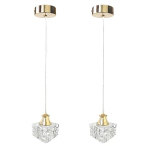 Kit 2 Pendente Cristal Dourado Cromado Detalhe Metal Sala