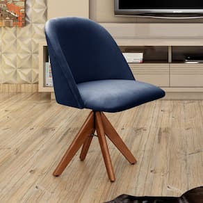 Poltrona Decorativa Gaia Giratória Madeira para Sala, Quarto, Recepção Azul Marinho