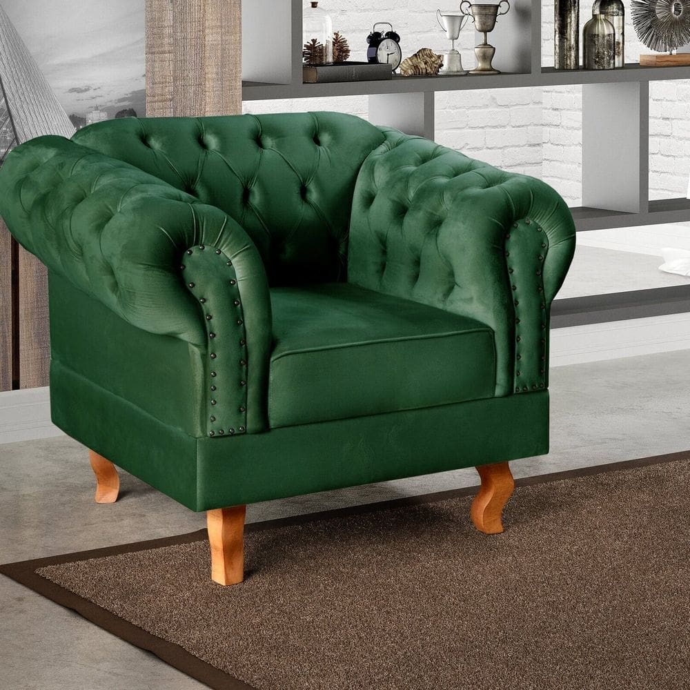 Poltrona Dom Pedro Chesterfield Retrô Decorativa Verde