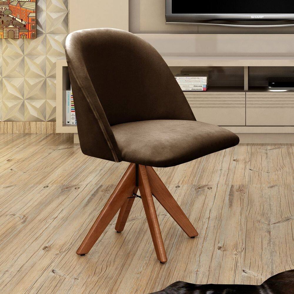 Poltrona Decorativa Gaia Giratória Madeira para Sala, Quarto, Recepção Marrom