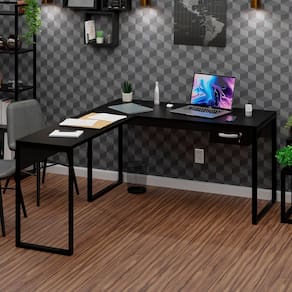 Mesa de Canto em L Escrivaninha com 1 Gaveta Industrial 150x150cm Preto