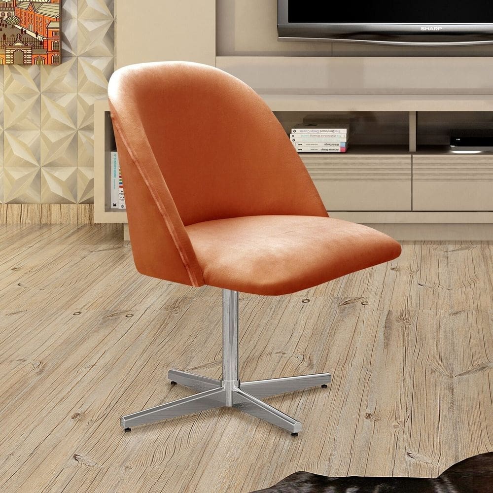 Poltrona Decorativa Gaia Giratória Metal para Sala, Quarto, Recepção Terracota