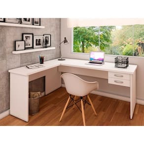 Mesa De Escritório em L 120x150cm com Gaveta Tampo 30mm Branco