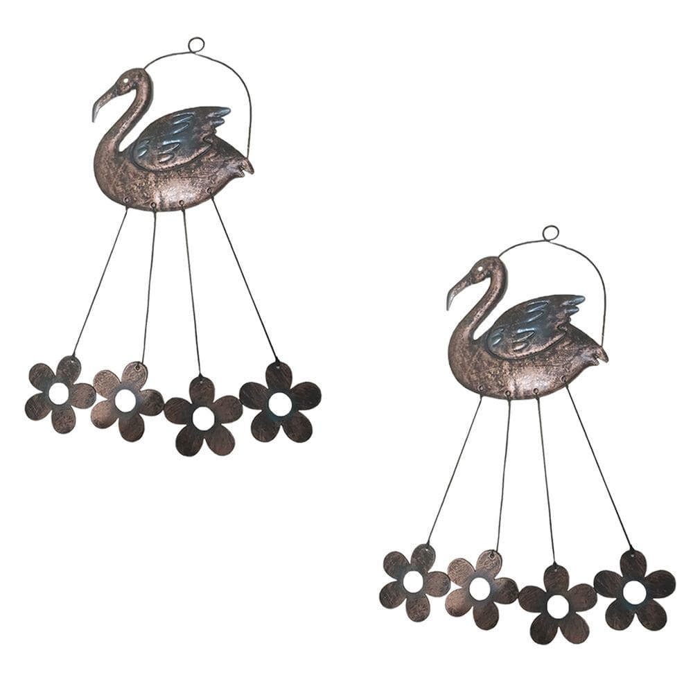 Sino dos Ventos Flamingo Cisne Flores Kit 2 Unidades Decoraçao Jardim Quintal Som Suave