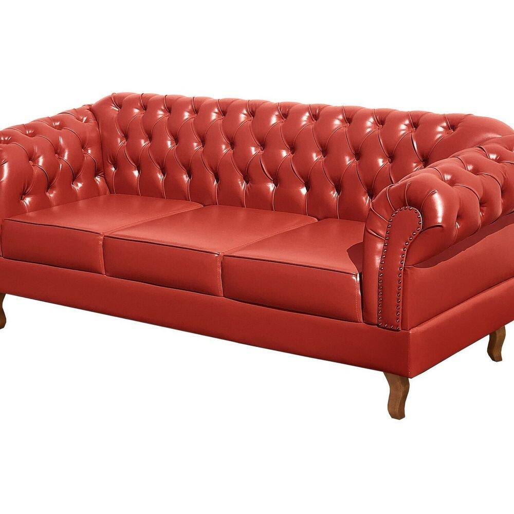 Sofá Dom Pedro 3 Lugares Decoração Sala Recepção Retrô Vermelho
