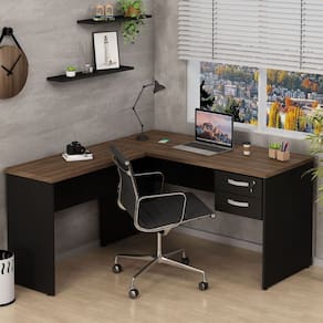 Mesa De Canto em L Para Escritório 140x150cm com Gaveta Nogal
