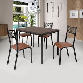 Conjunto Jade Flex 1,10m Tampo Laminado com 4 Cadeiras Preto Fosco/Caramelo/Amendoa