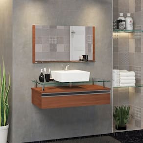 Conjunto Gabinete Banheiro 80cm Ametista Marrom/Marrom