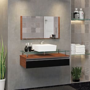 Conjunto Gabinete Banheiro 60cm Ametista Marrom/Preto