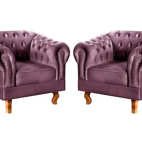 Conjunto 2 Poltronas Chesterfield Dom Pedro Decoração Sala Recepção Retrô Roxo
