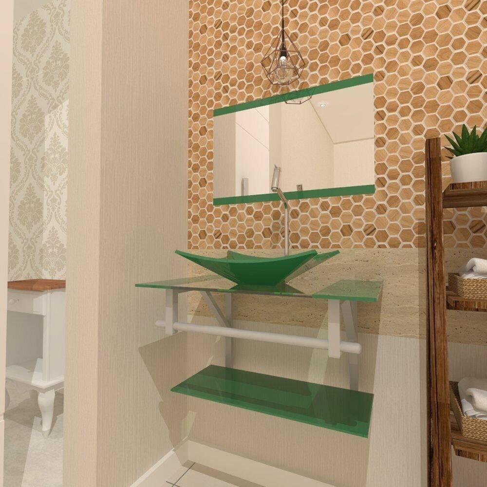 Gabinete de Vidro 60cm Inox com Cuba Retangular Verde