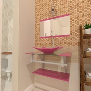 Gabinete de Vidro 70cm Inox com Cuba Retangular Rosa