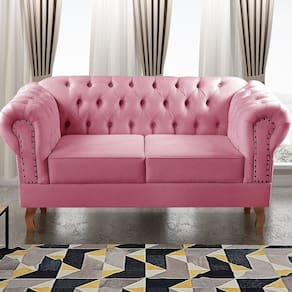 Sofá 2 Lugares Decoração Sara Recepção Dom Pedro Chesterfield Rosa