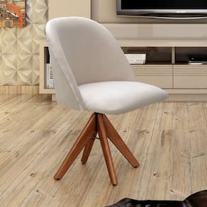 Poltrona Decorativa Gaia Giratória Madeira para Sala, Quarto, Recepção Bege