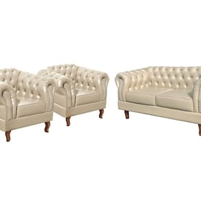 Conjunto Sofá Chesterfield 2 Lugares 2 Poltronas Dom Pedro Bege